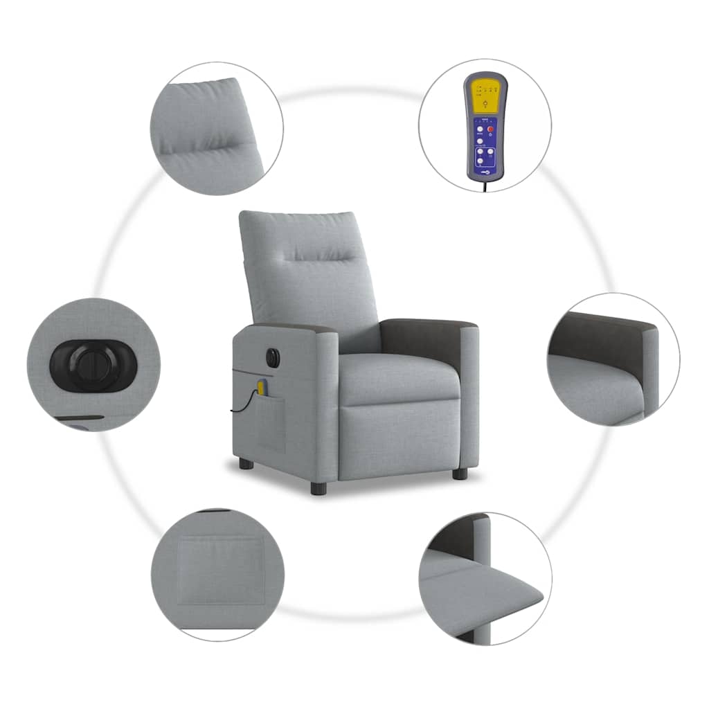 Fotoliu electric de masaj rabatabil, gri deschis, microfibră GartenMobel Dekor