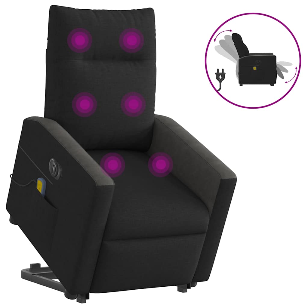 Fotoliu electric de masaj rabatabil cu ridicare, negru, textil GartenMobel Dekor
