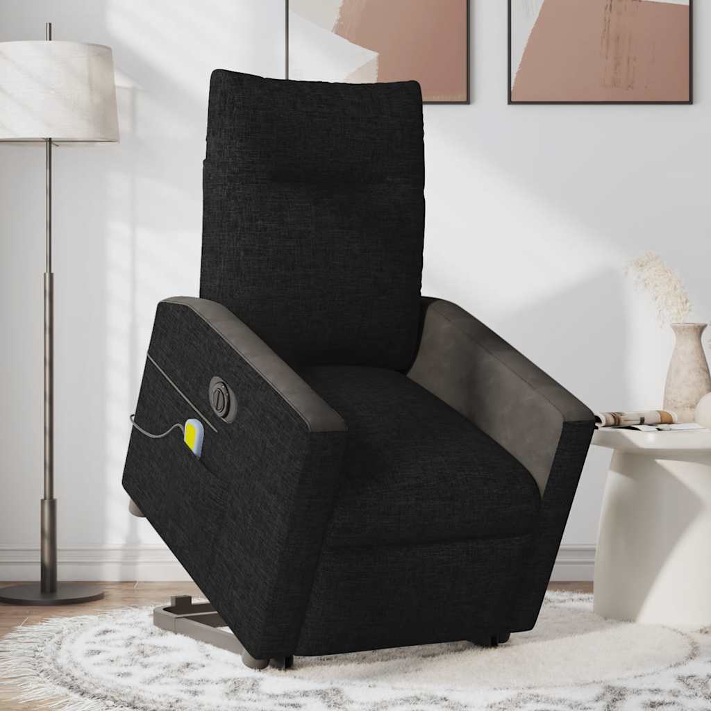 Fotoliu electric de masaj rabatabil cu ridicare, negru, textil GartenMobel Dekor