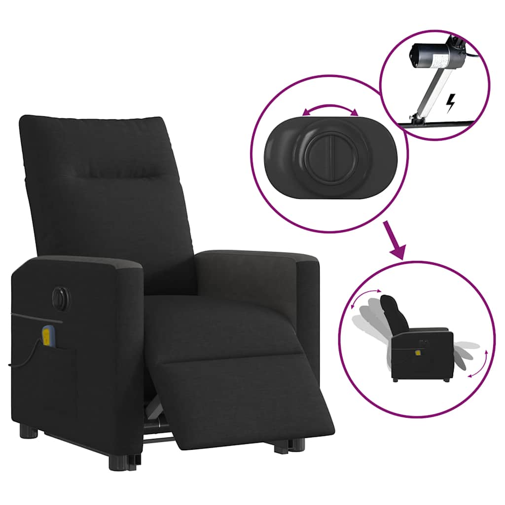 Fotoliu electric de masaj rabatabil cu ridicare, negru, textil GartenMobel Dekor