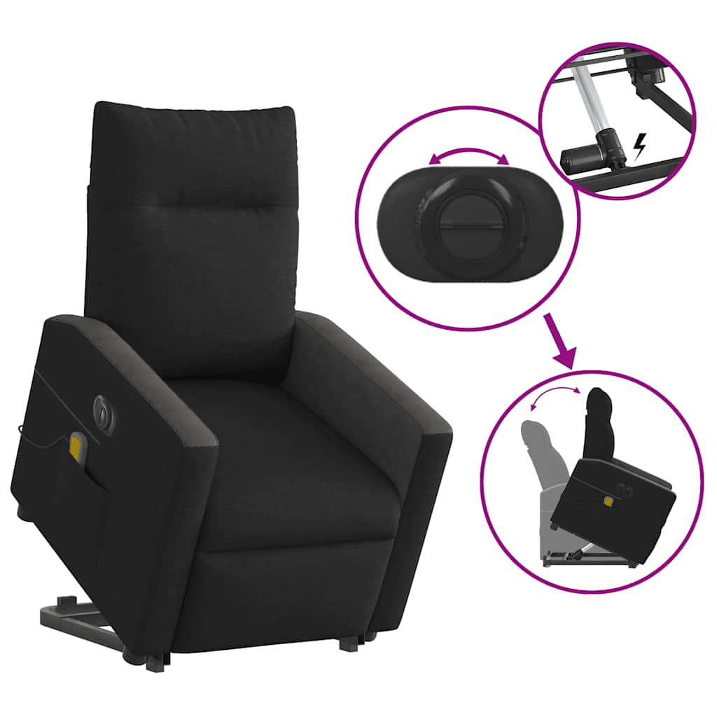 Fotoliu electric de masaj rabatabil cu ridicare, negru, textil GartenMobel Dekor
