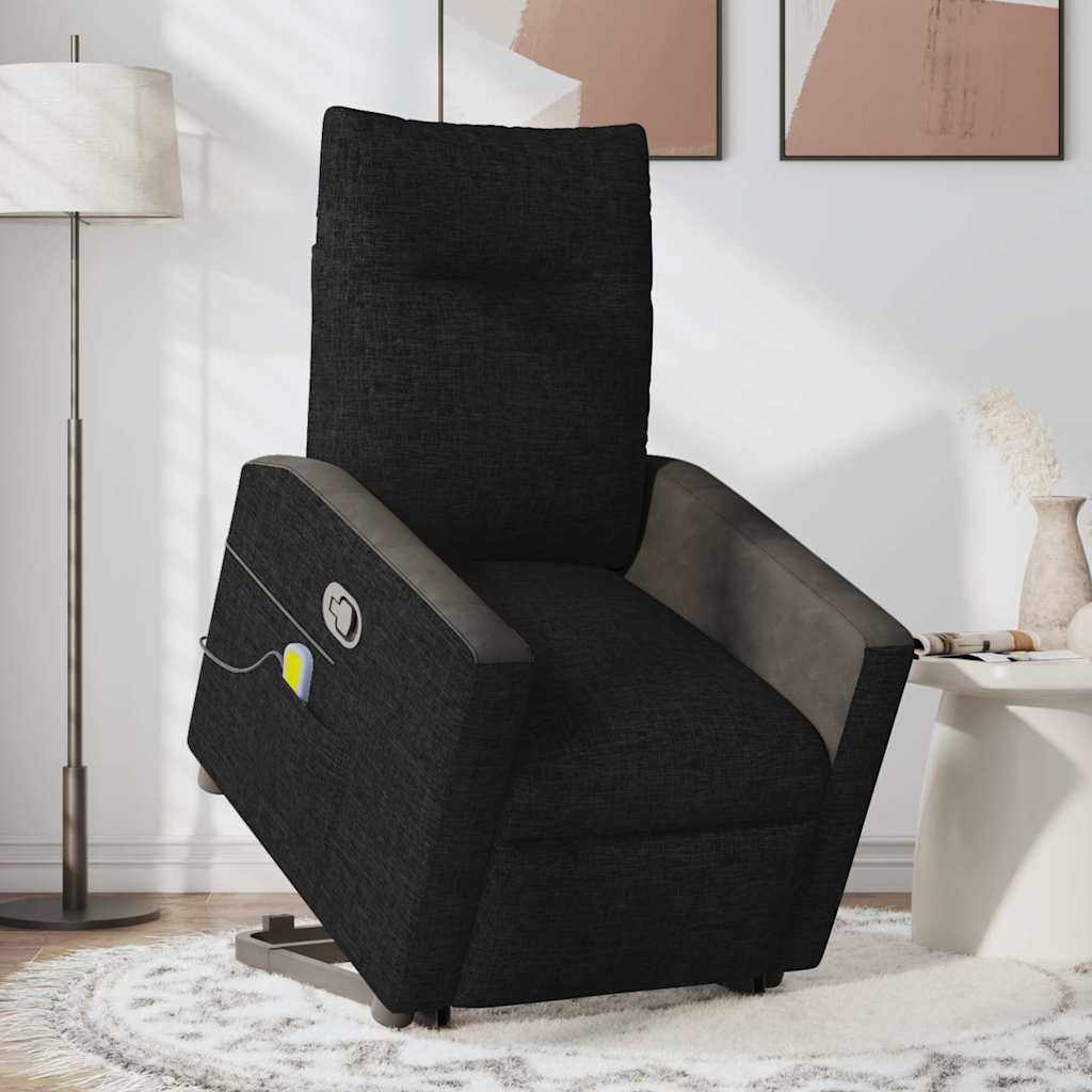 Fotoliu rabatabil de masaj, cu ridicare, negru, material textil GartenMobel Dekor
