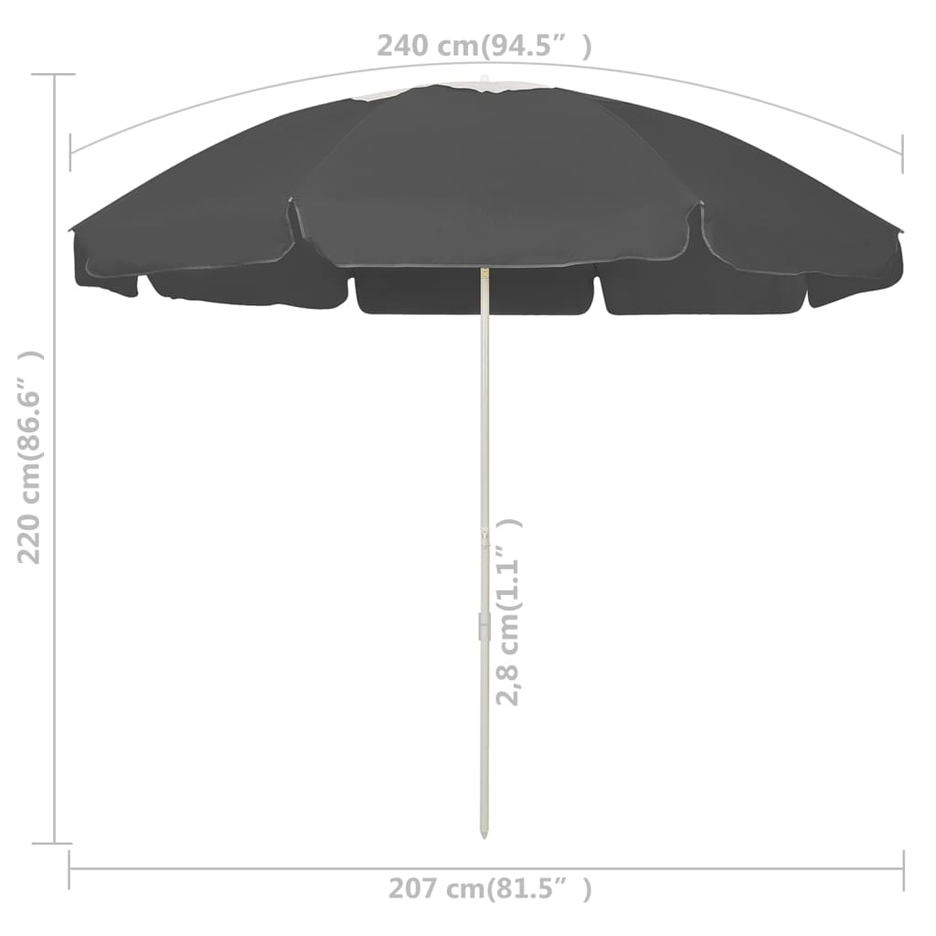 Umbrelă de soare de plajă, antracit, 240 cm GartenMobel Dekor
