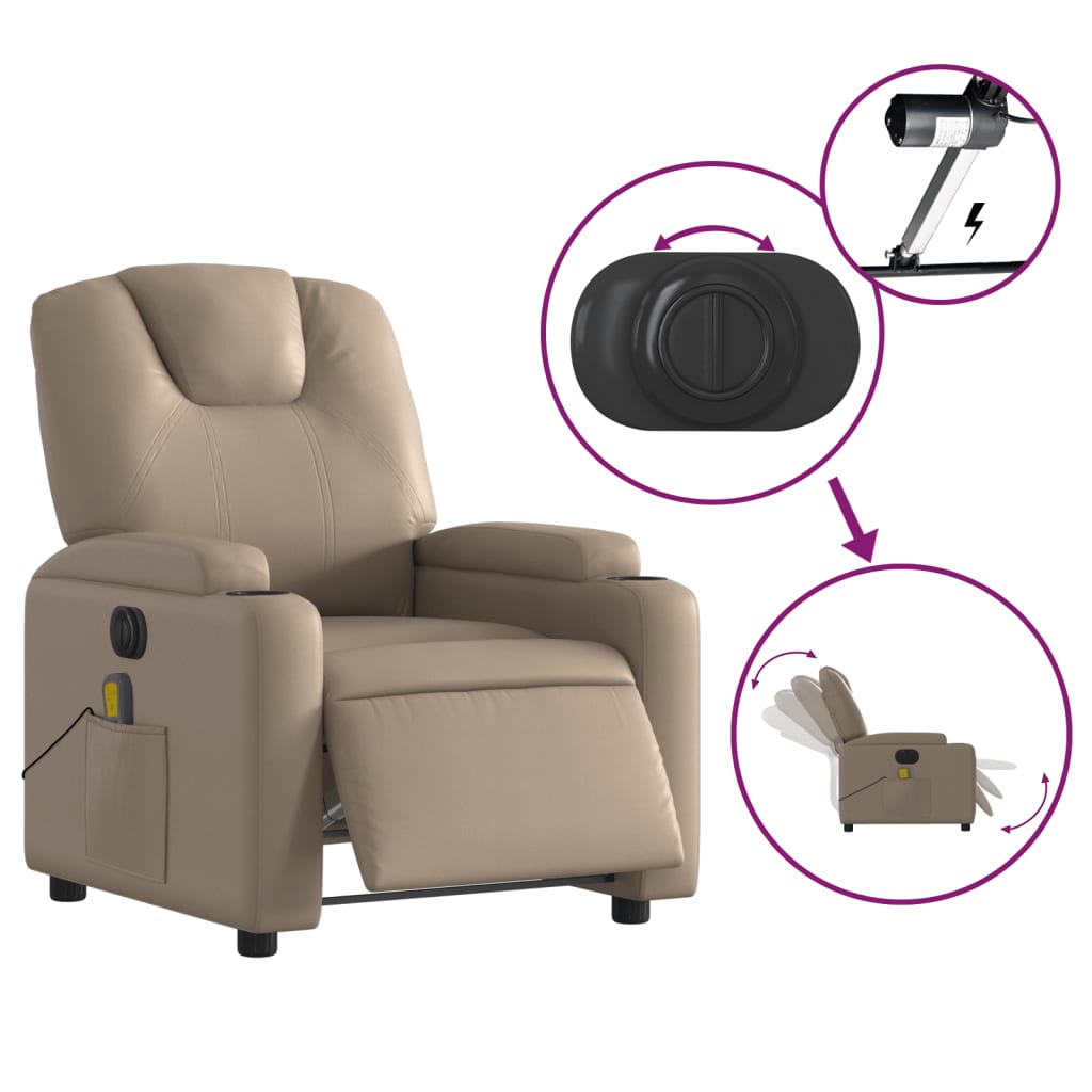 Fotoliu electric masaj rabatabil, cappuccino, piele ecologică GartenMobel Dekor