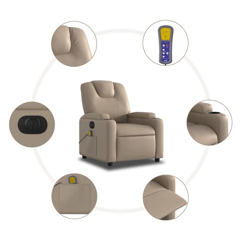 Fotoliu electric masaj rabatabil, cappuccino, piele ecologică GartenMobel Dekor