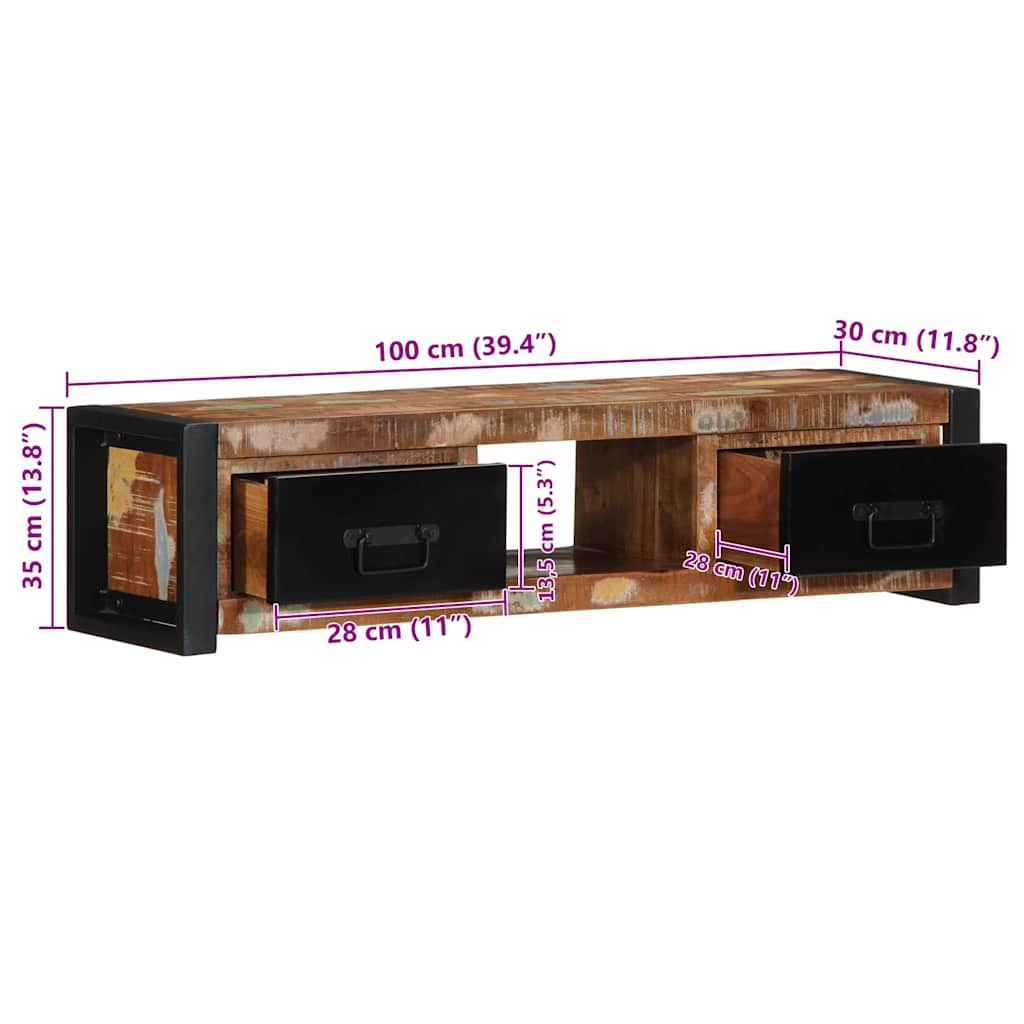 Dulap TV 100x30x25 cm lemn masiv recuperat GartenMobel Dekor
