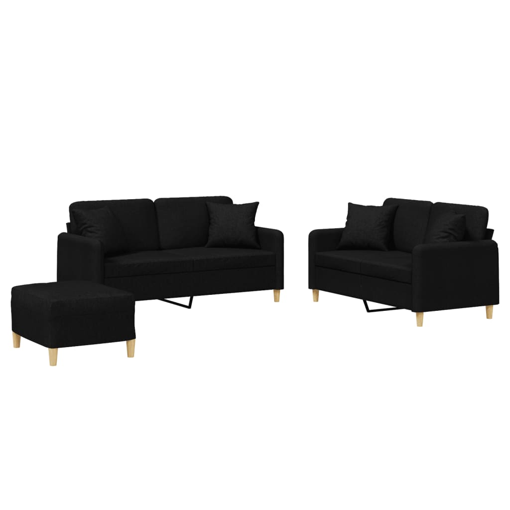 Set de canapele cu perne, 3 piese, negru, textil GartenMobel Dekor