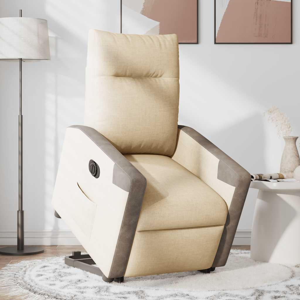 Fotoliu electric rabatabil cu ridicare, crem, textil GartenMobel Dekor