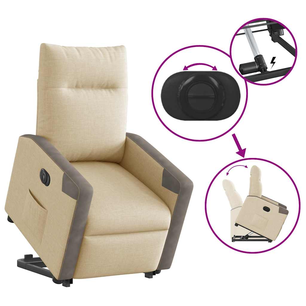 Fotoliu electric rabatabil cu ridicare, crem, textil GartenMobel Dekor