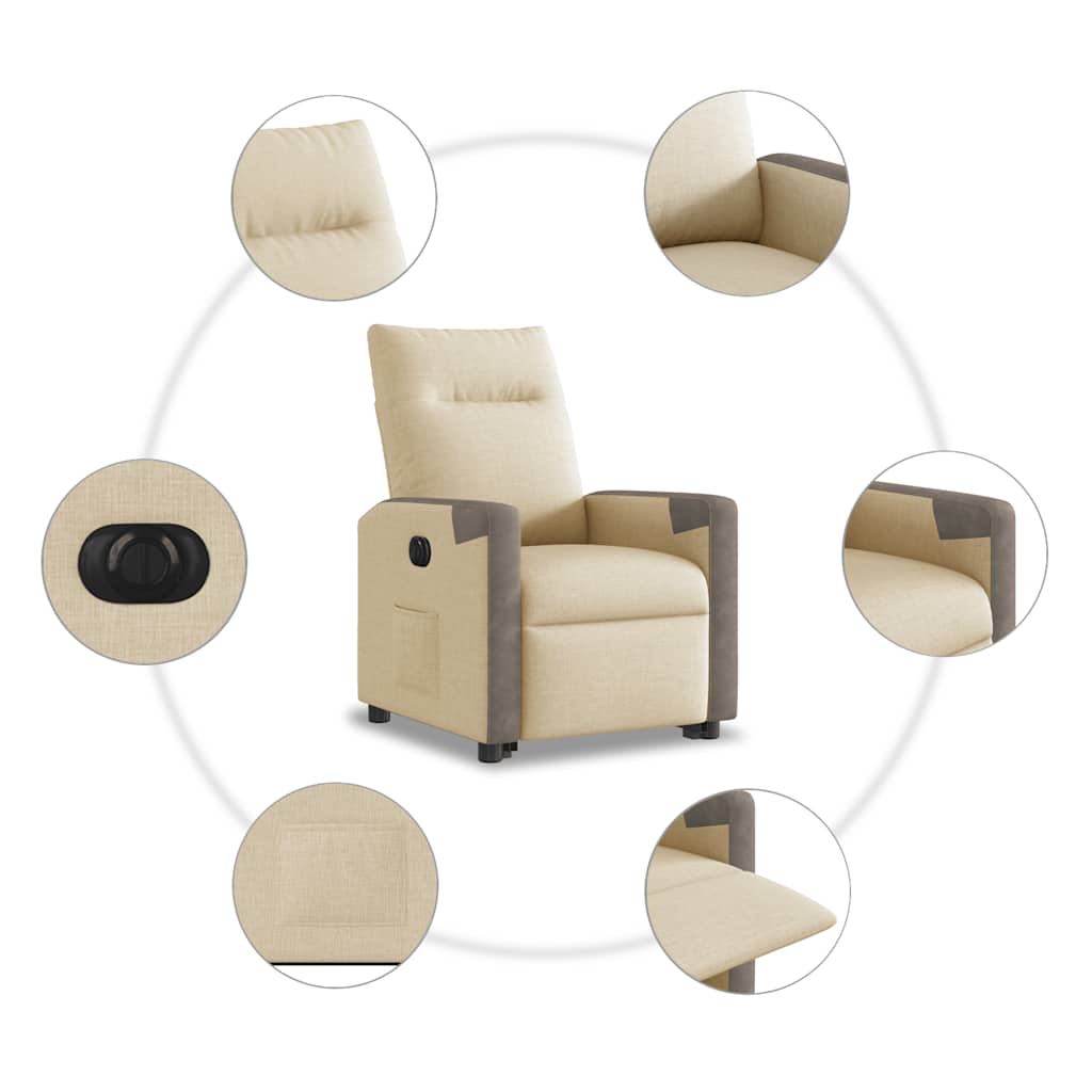 Fotoliu electric rabatabil cu ridicare, crem, textil GartenMobel Dekor