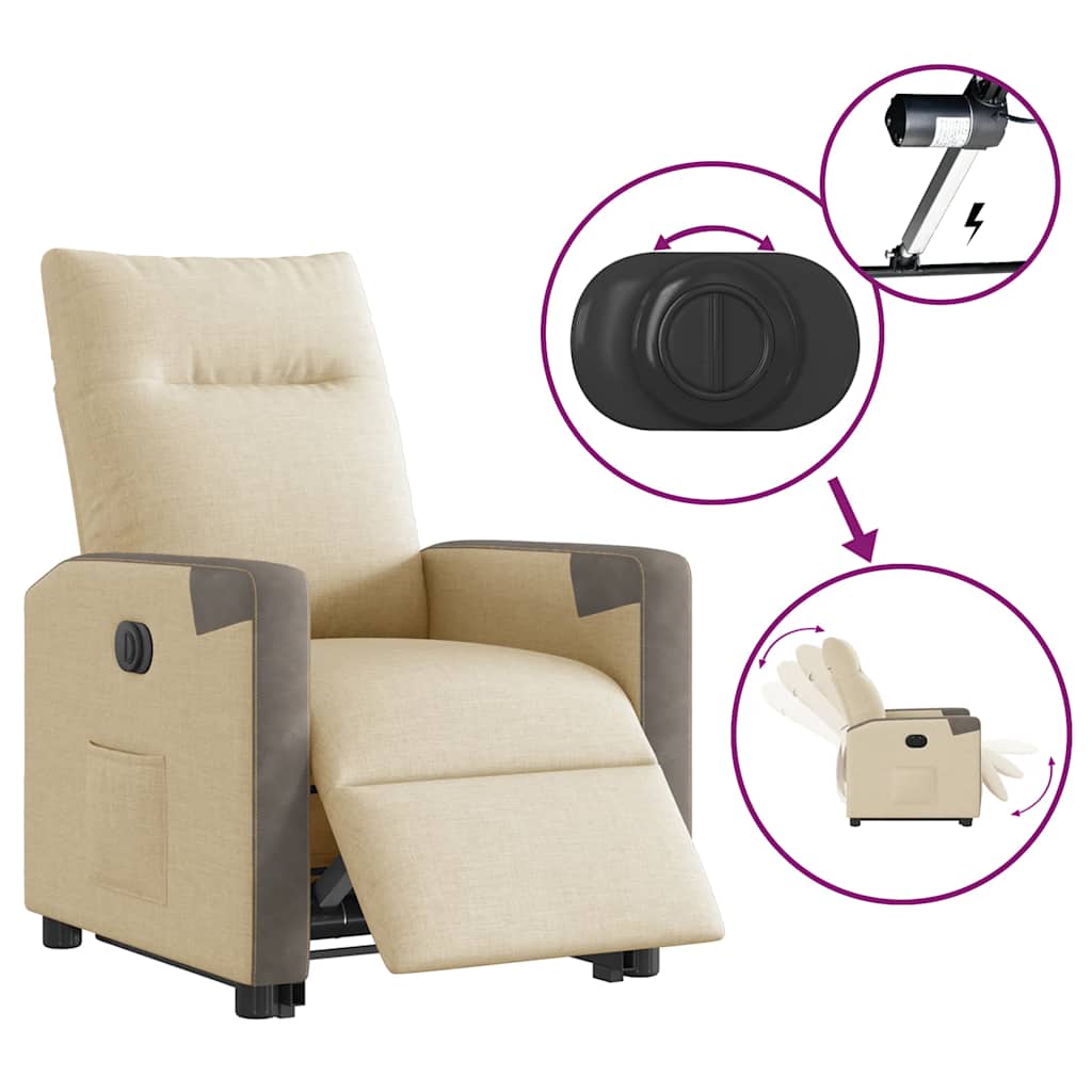Fotoliu electric rabatabil cu ridicare, crem, textil GartenMobel Dekor