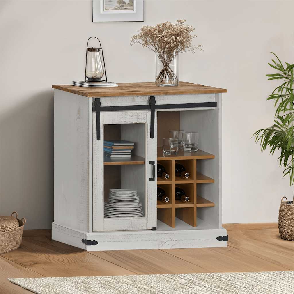 Bufetă HALDEN cu uşă glisantă alb 80x40x80 cm lemn masiv GartenMobel Dekor