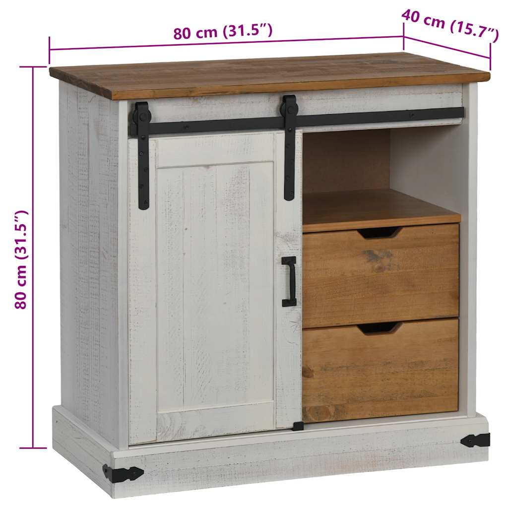 Bufetă HALDEN cu uşă glisantă alb 80x40x80 cm lemn masiv GartenMobel Dekor