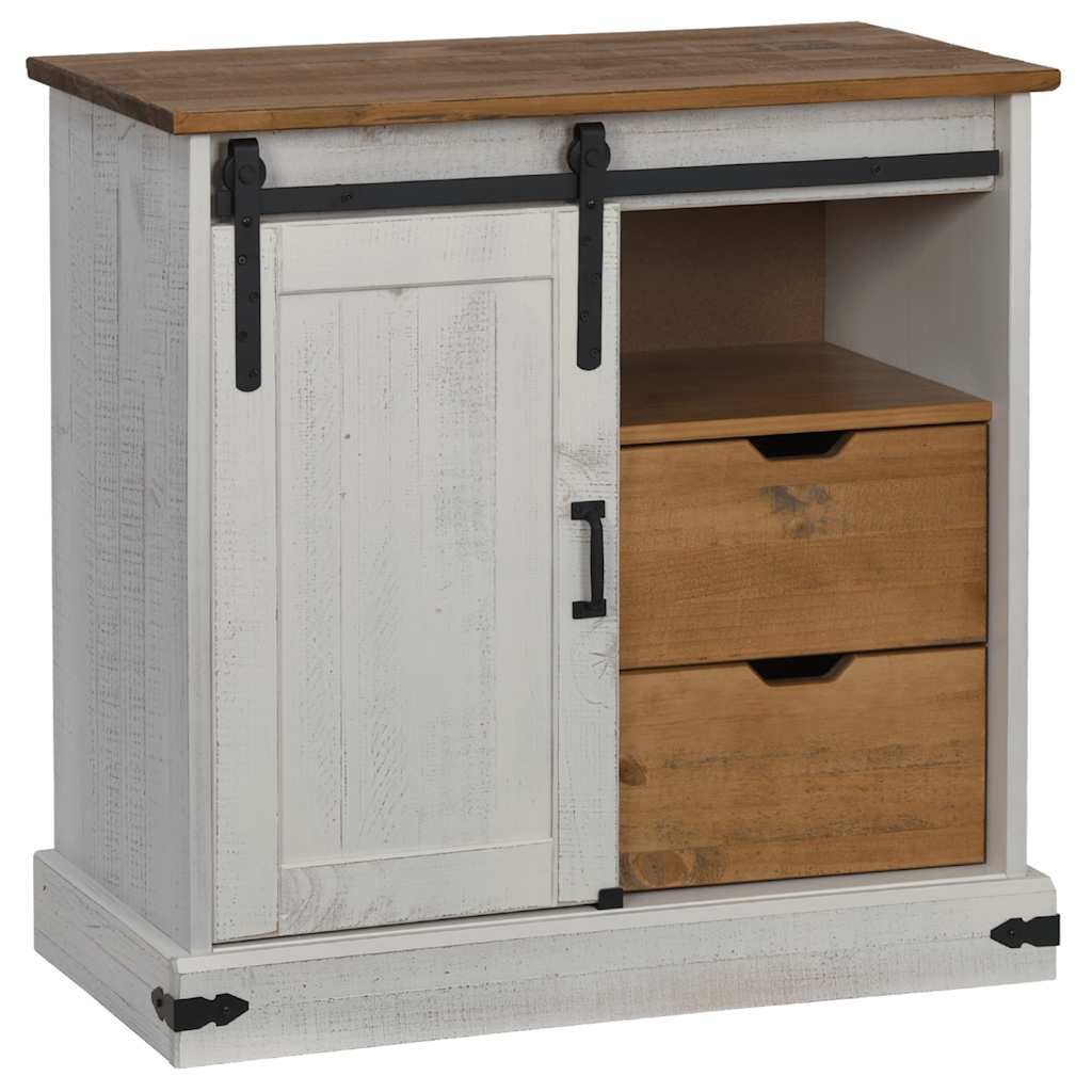 Bufetă HALDEN cu uşă glisantă alb 80x40x80 cm lemn masiv GartenMobel Dekor