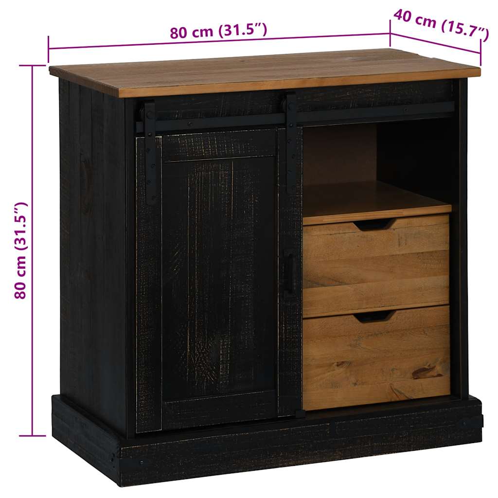 Bufetă HALDEN cu uşă glisantă neagră 80x40x80 cm lemn masiv GartenMobel Dekor