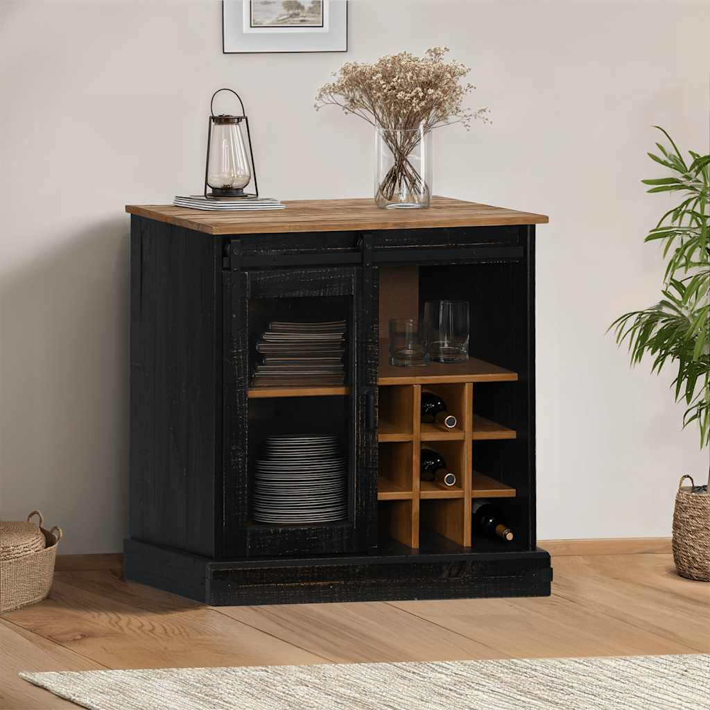 Bufetă HALDEN cu uşă glisantă neagră 80x40x80 cm lemn masiv GartenMobel Dekor