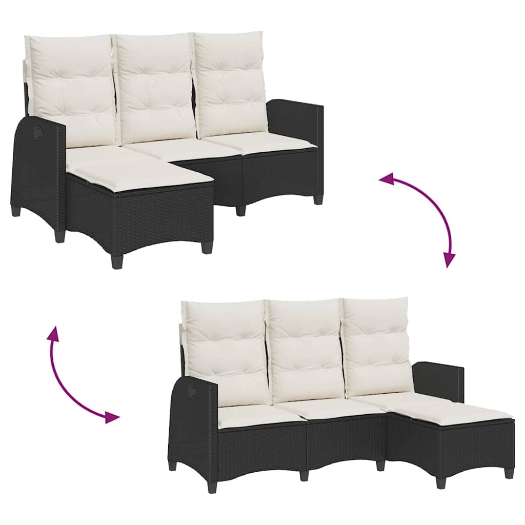 Canapea grădină înclinabilă cu perne formă L polirattan negru GartenMobel Dekor