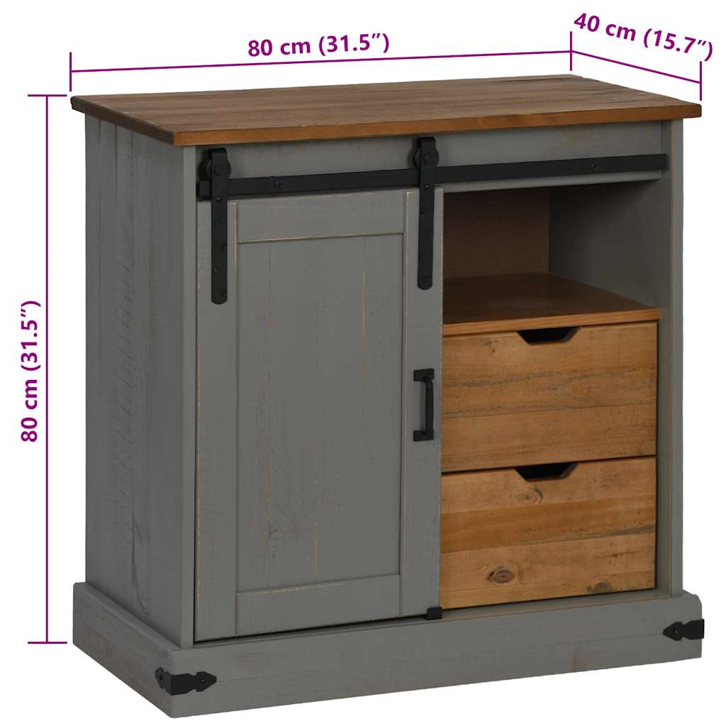 Comodă HALDEN cu uşă glisantă gri 80x40x80 cm lemn masiv GartenMobel Dekor