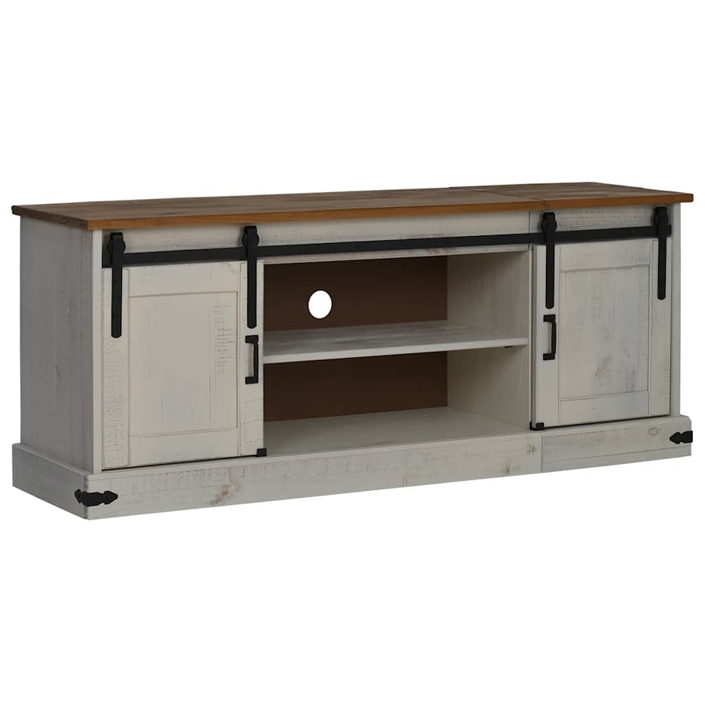 Dulap TV HALDEN 2 uși glisante alb 150x40x60 cm lemn masiv GartenMobel Dekor