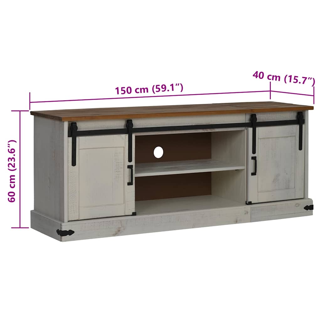 Dulap TV HALDEN 2 uși glisante alb 150x40x60 cm lemn masiv GartenMobel Dekor