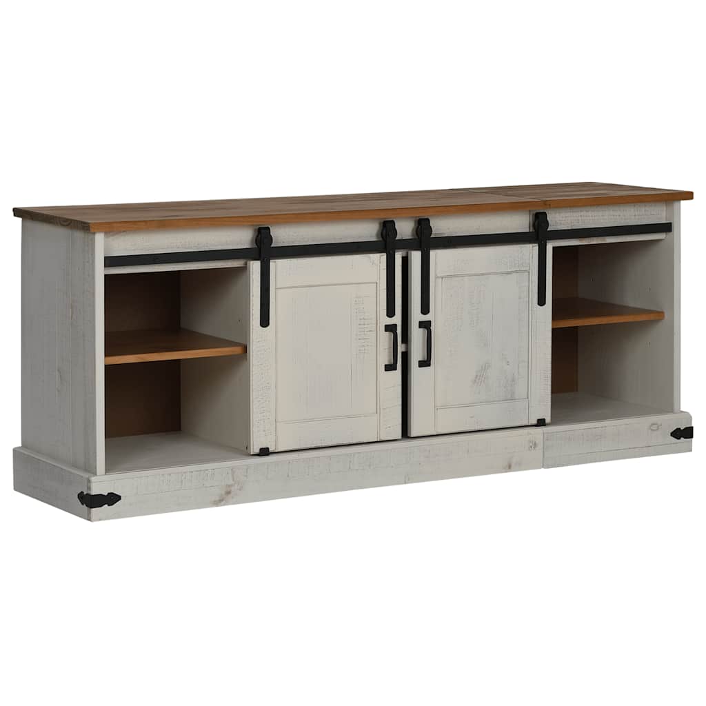 Dulap TV HALDEN 2 uși glisante alb 150x40x60 cm lemn masiv GartenMobel Dekor