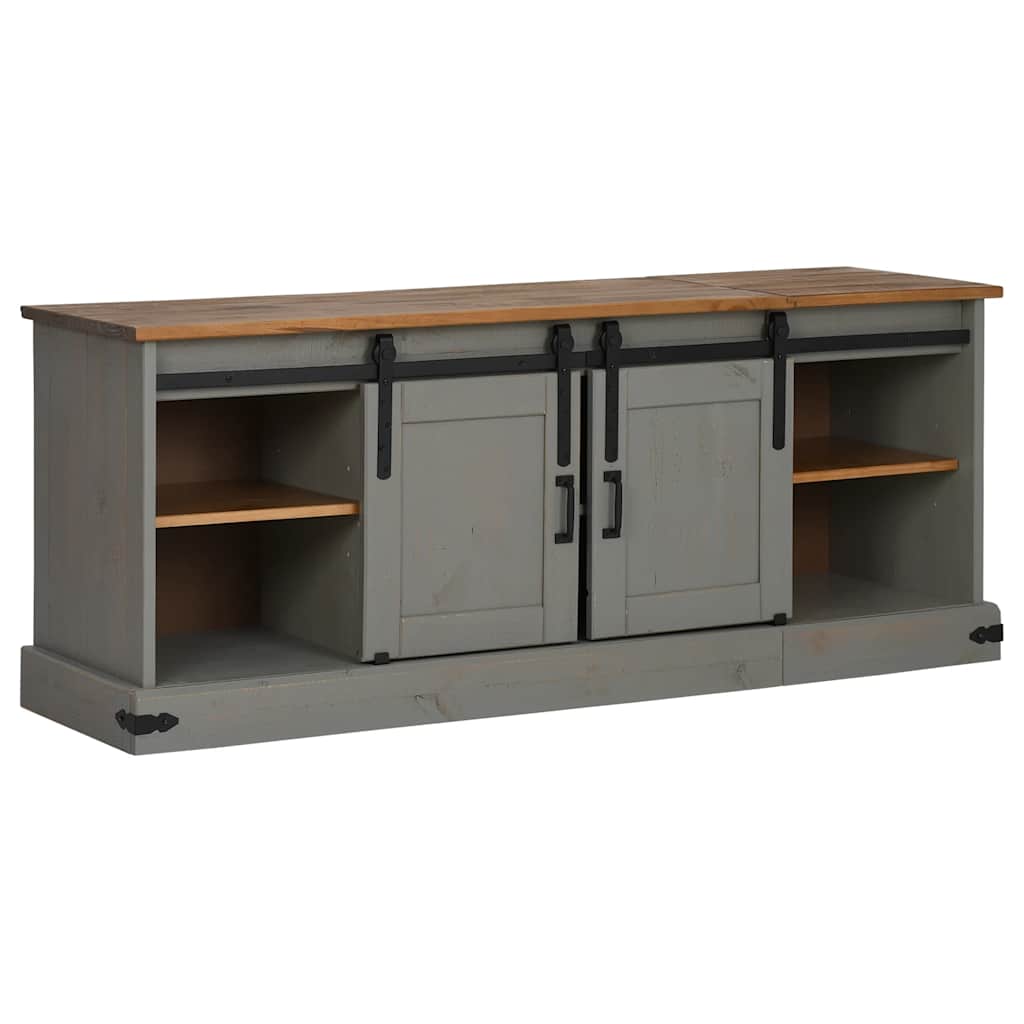 Dulap TV HALDEN 2 usi glisante gri 150x40x60 cm lemn masiv GartenMobel Dekor