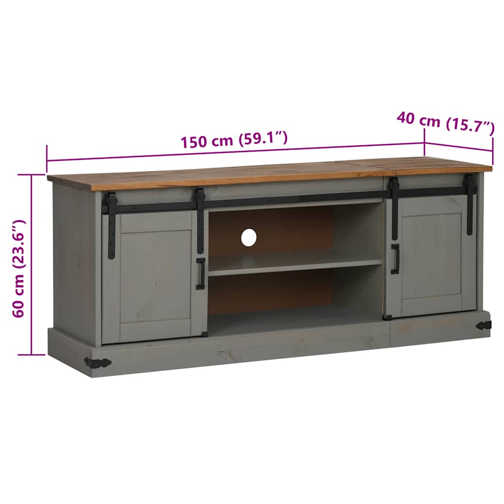 Dulap TV HALDEN 2 usi glisante gri 150x40x60 cm lemn masiv GartenMobel Dekor