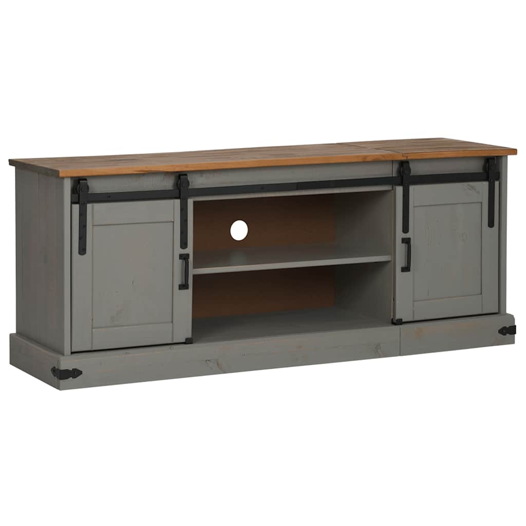 Dulap TV HALDEN 2 usi glisante gri 150x40x60 cm lemn masiv GartenMobel Dekor