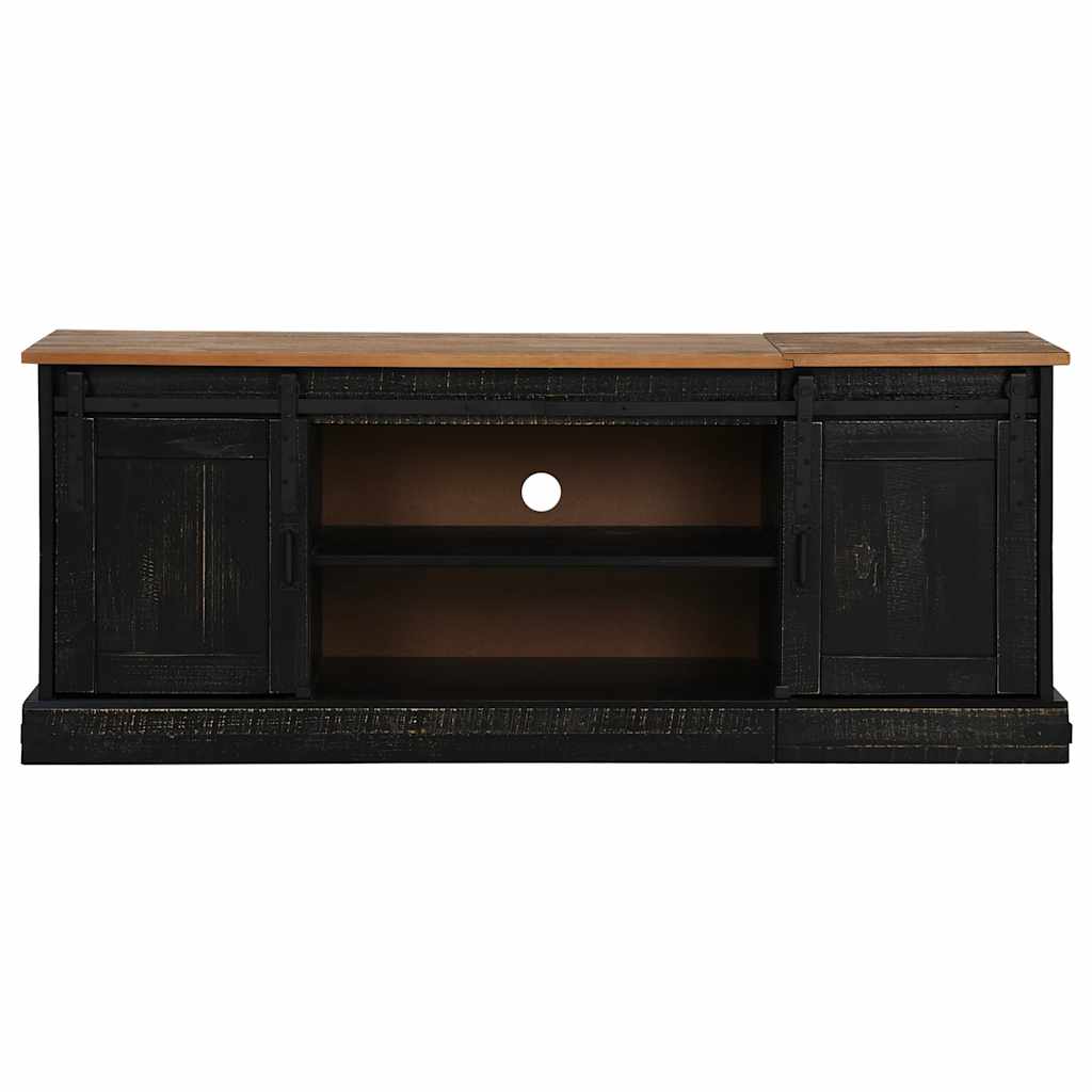 Dulap TV HALDEN 2 usi glisante negru 150x40x60 cm lemn masiv GartenMobel Dekor