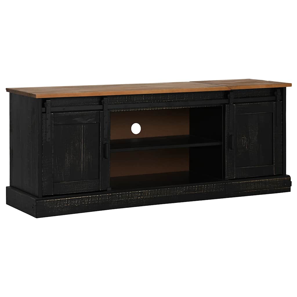Dulap TV HALDEN 2 usi glisante negru 150x40x60 cm lemn masiv GartenMobel Dekor