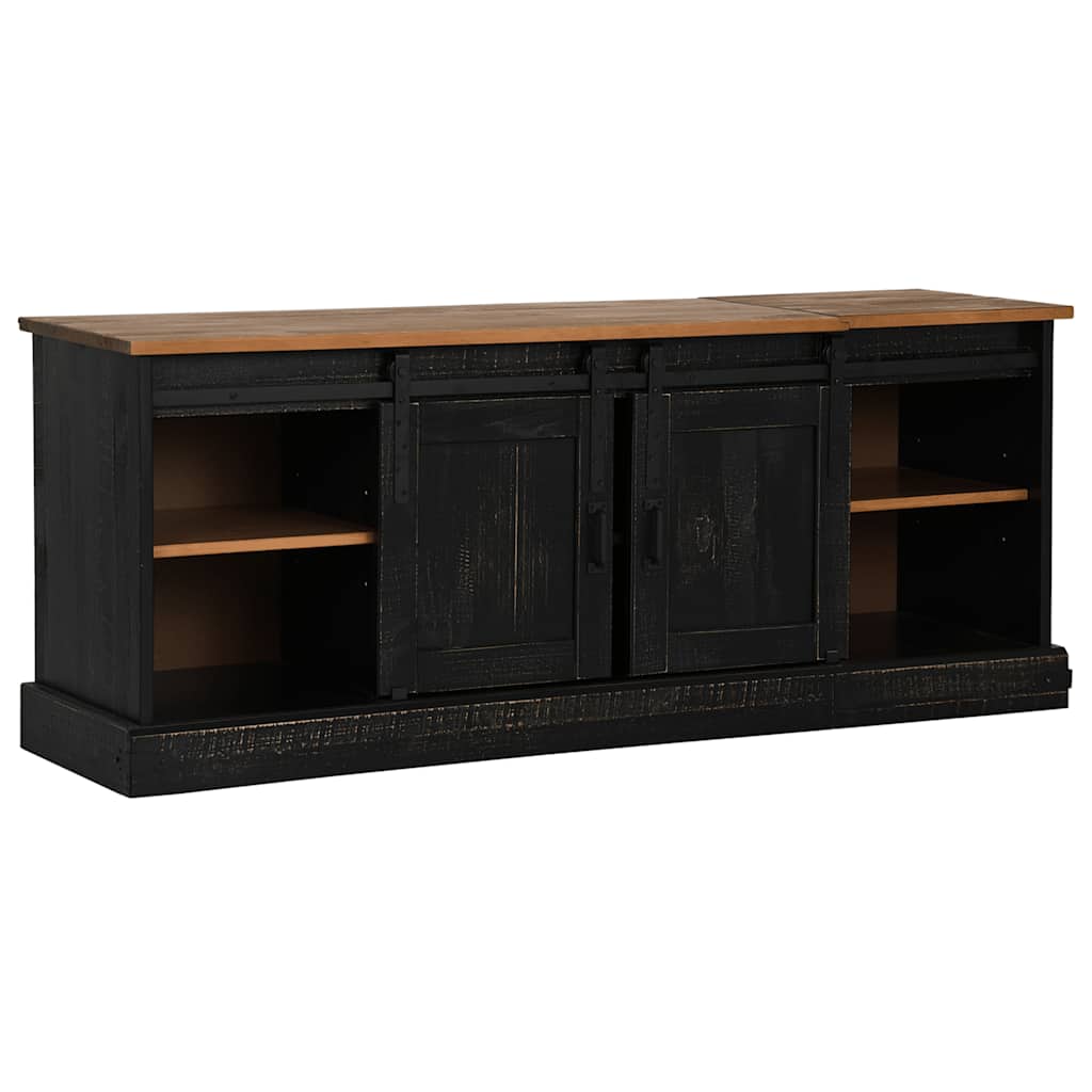 Dulap TV HALDEN 2 usi glisante negru 150x40x60 cm lemn masiv GartenMobel Dekor