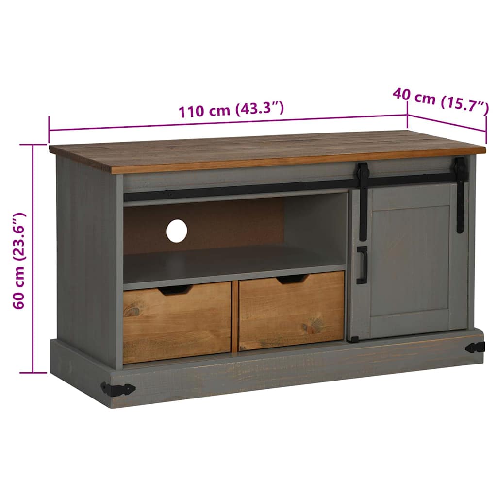 Dulap TV HALDEN cu uşă glisantă gri 110x40x60 cm lemn masiv GartenMobel Dekor