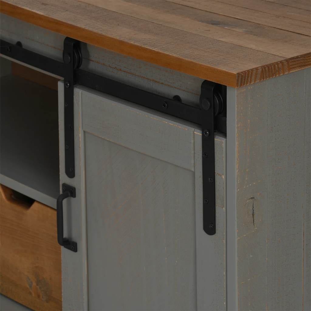 Dulap TV HALDEN cu uşă glisantă gri 110x40x60 cm lemn masiv GartenMobel Dekor