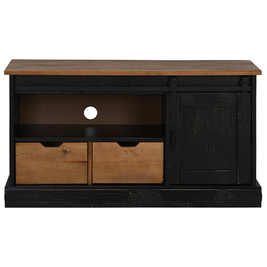 Dulap TV HALDEN cu uşă glisantă negru 110x40x60 cm lemn masiv GartenMobel Dekor