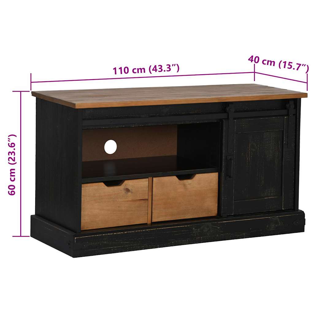 Dulap TV HALDEN cu uşă glisantă negru 110x40x60 cm lemn masiv GartenMobel Dekor