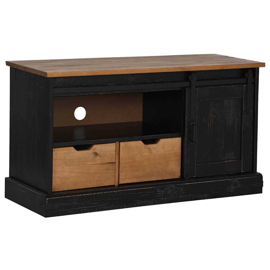 Dulap TV HALDEN cu uşă glisantă negru 110x40x60 cm lemn masiv GartenMobel Dekor