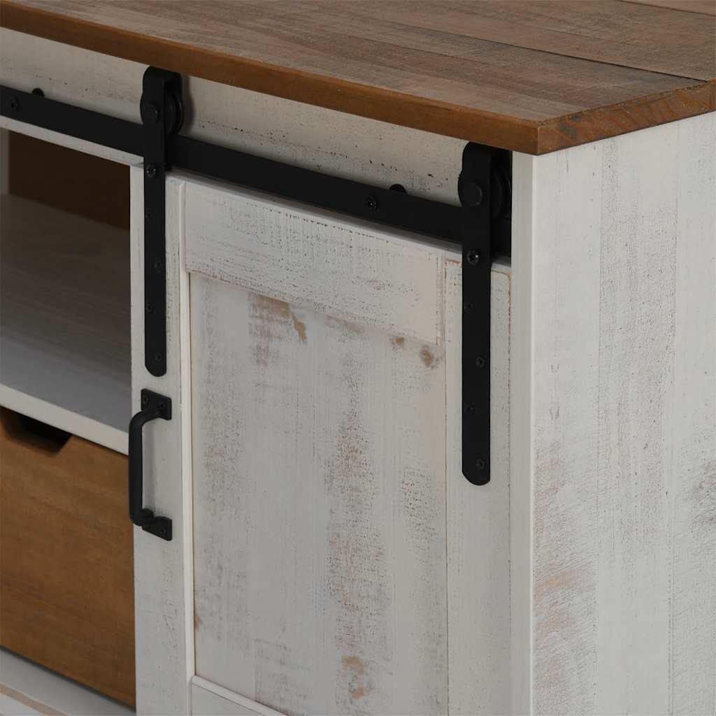 Dulap TV HALDEN cu ușă glisantă alb 110x40x60 cm lemn masiv GartenMobel Dekor