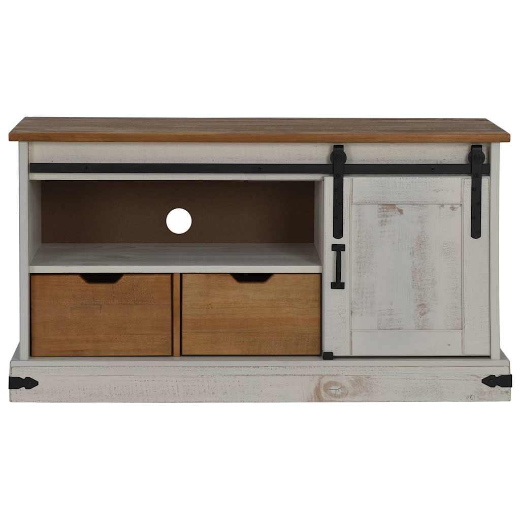 Dulap TV HALDEN cu ușă glisantă alb 110x40x60 cm lemn masiv GartenMobel Dekor