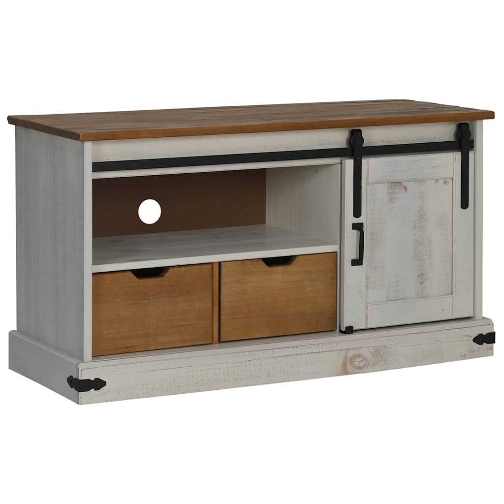 Dulap TV HALDEN cu ușă glisantă alb 110x40x60 cm lemn masiv GartenMobel Dekor