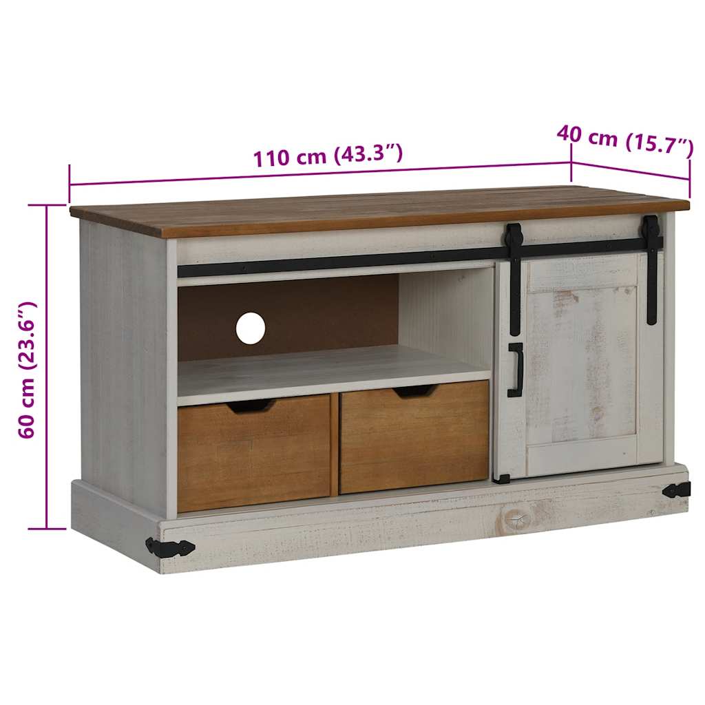 Dulap TV HALDEN cu ușă glisantă alb 110x40x60 cm lemn masiv GartenMobel Dekor