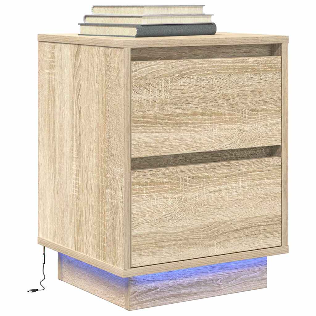 Noptiera cu lumini LED Stejar Sonoma 38x34x50 cm GartenMobel Dekor