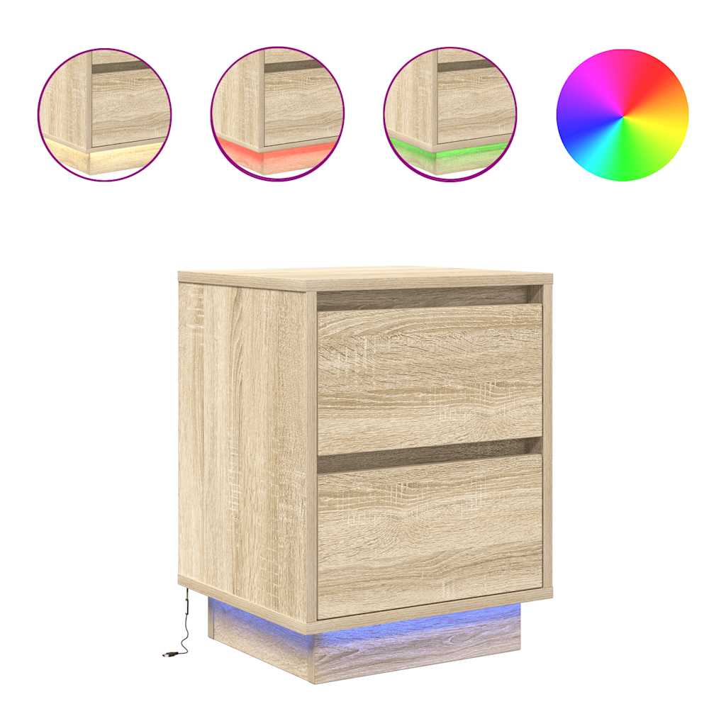 Noptiera cu lumini LED Stejar Sonoma 38x34x50 cm GartenMobel Dekor