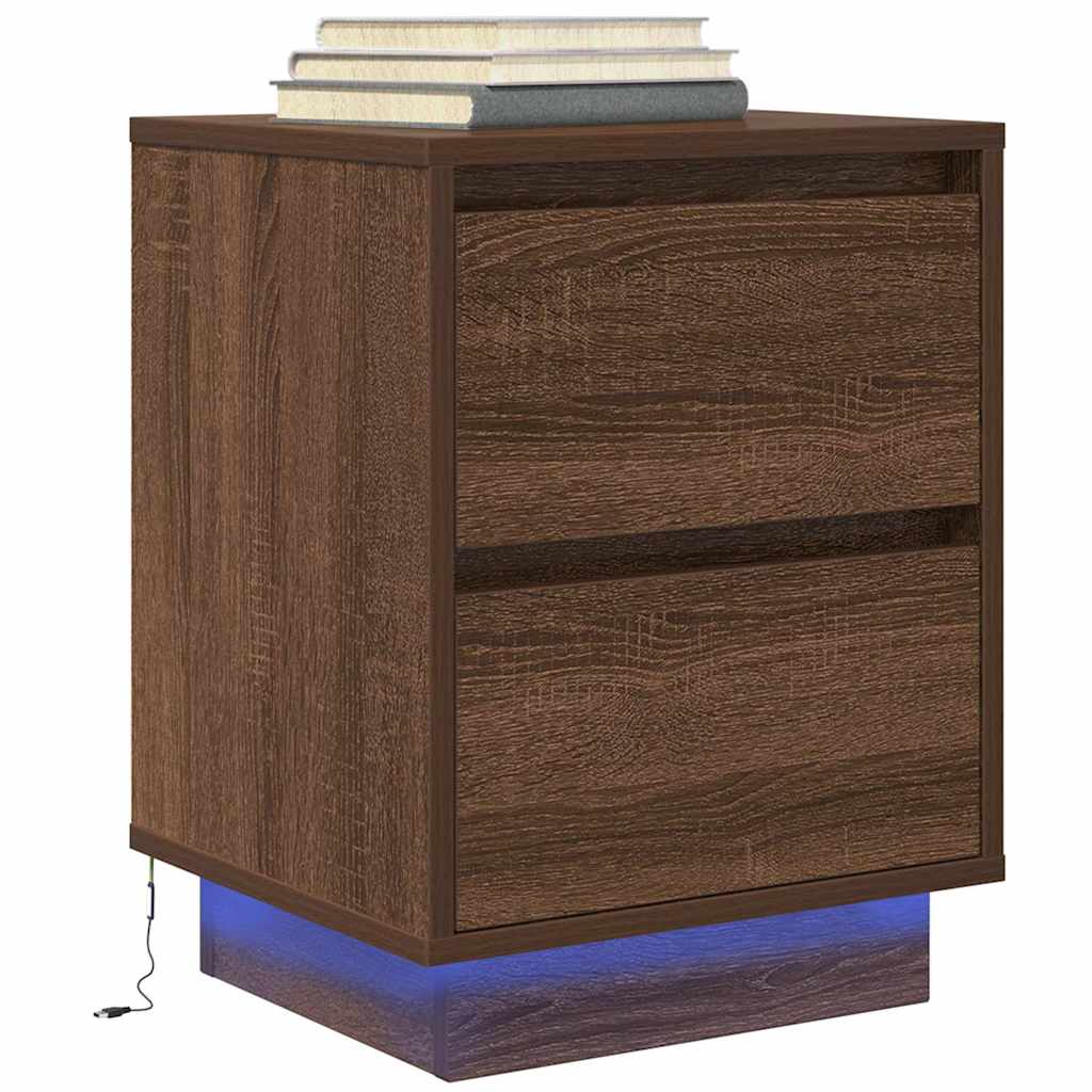 Noptiera cu lumini LED Stejar maro 38x34x50 cm GartenMobel Dekor