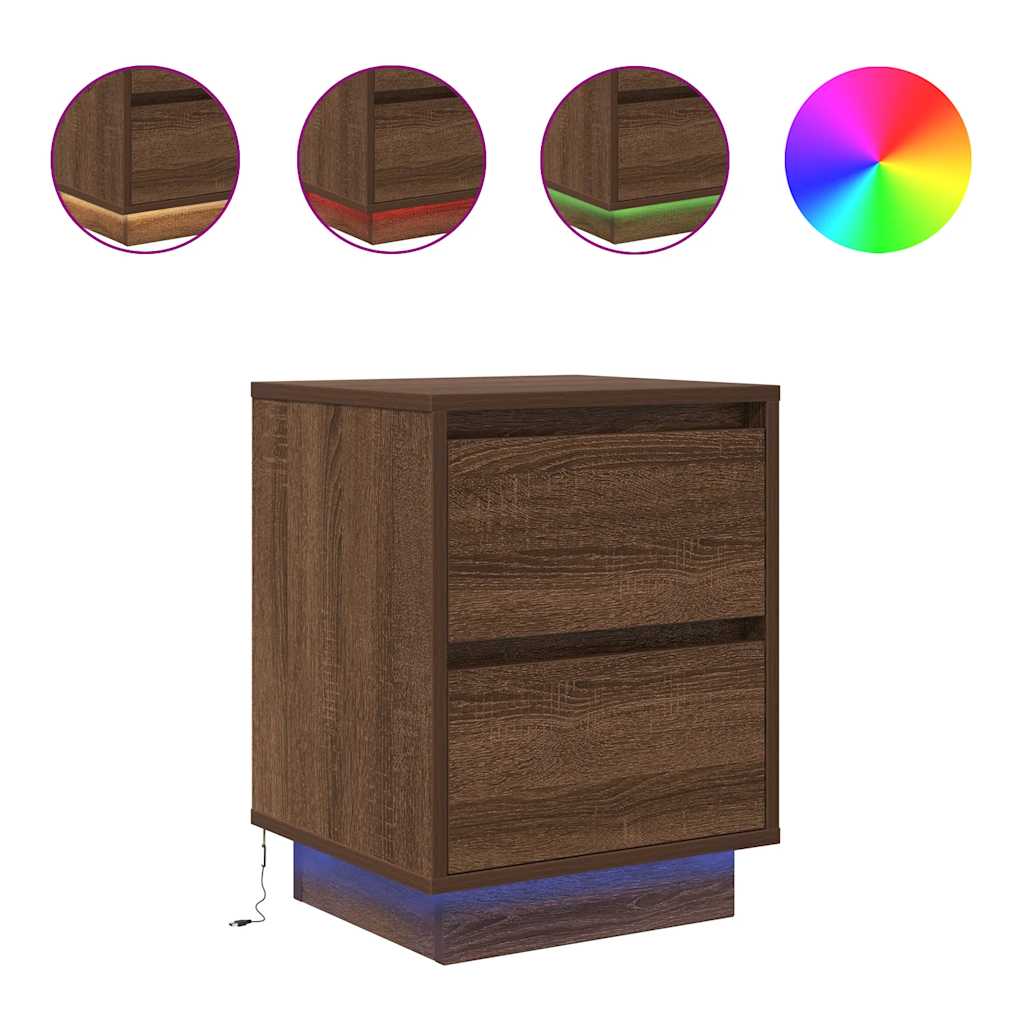 Noptiera cu lumini LED Stejar maro 38x34x50 cm GartenMobel Dekor