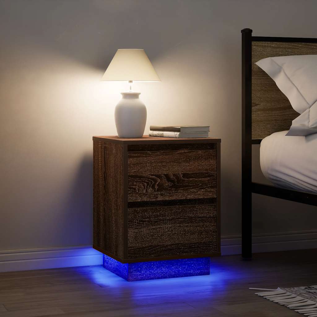 Noptiera cu lumini LED Stejar maro 38x34x50 cm GartenMobel Dekor