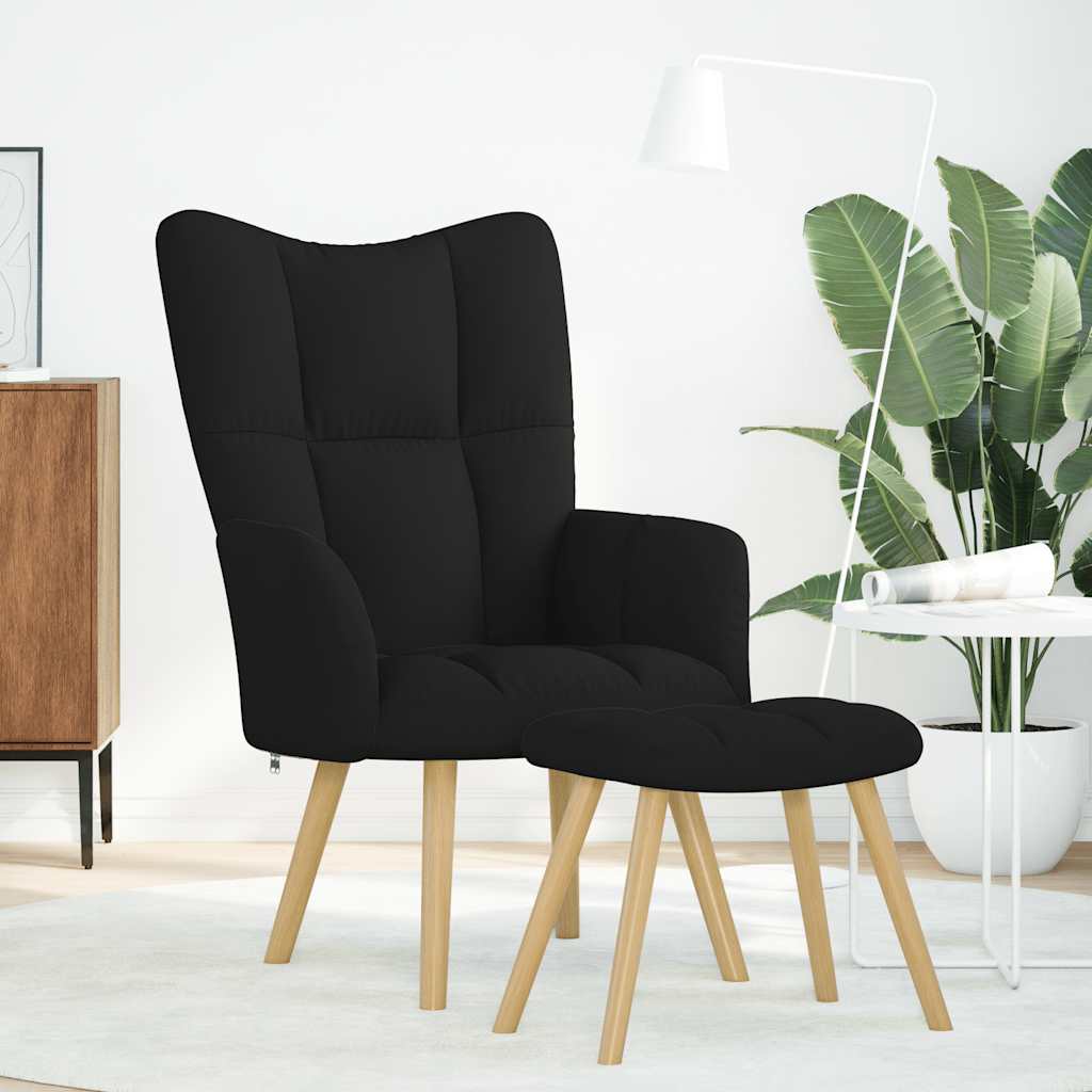 Scaun de relaxare cu taburet, negru, textil GartenMobel Dekor
