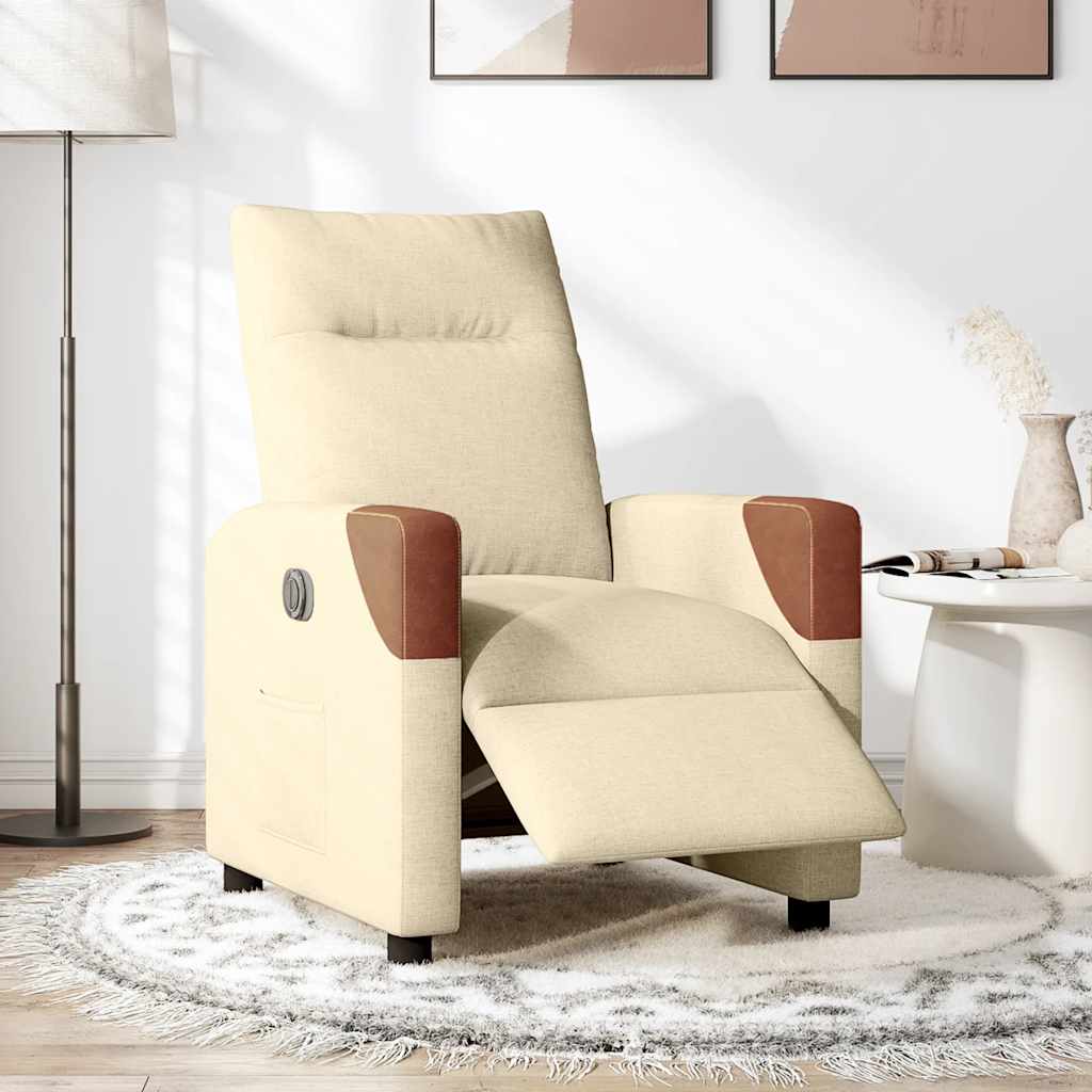 Fotoliu rabatabil electric, crem, material textil GartenMobel Dekor