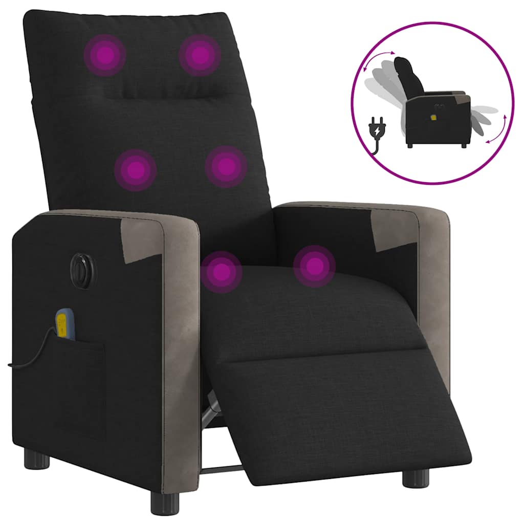 Fotoliu electric de masaj rabatabil, negru, textil GartenMobel Dekor
