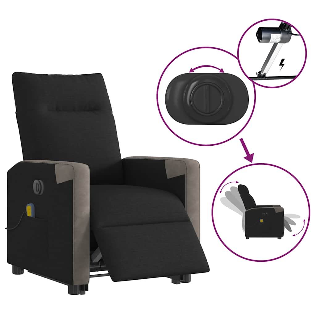 Fotoliu electric de masaj rabatabil cu ridicare, negru, textil GartenMobel Dekor