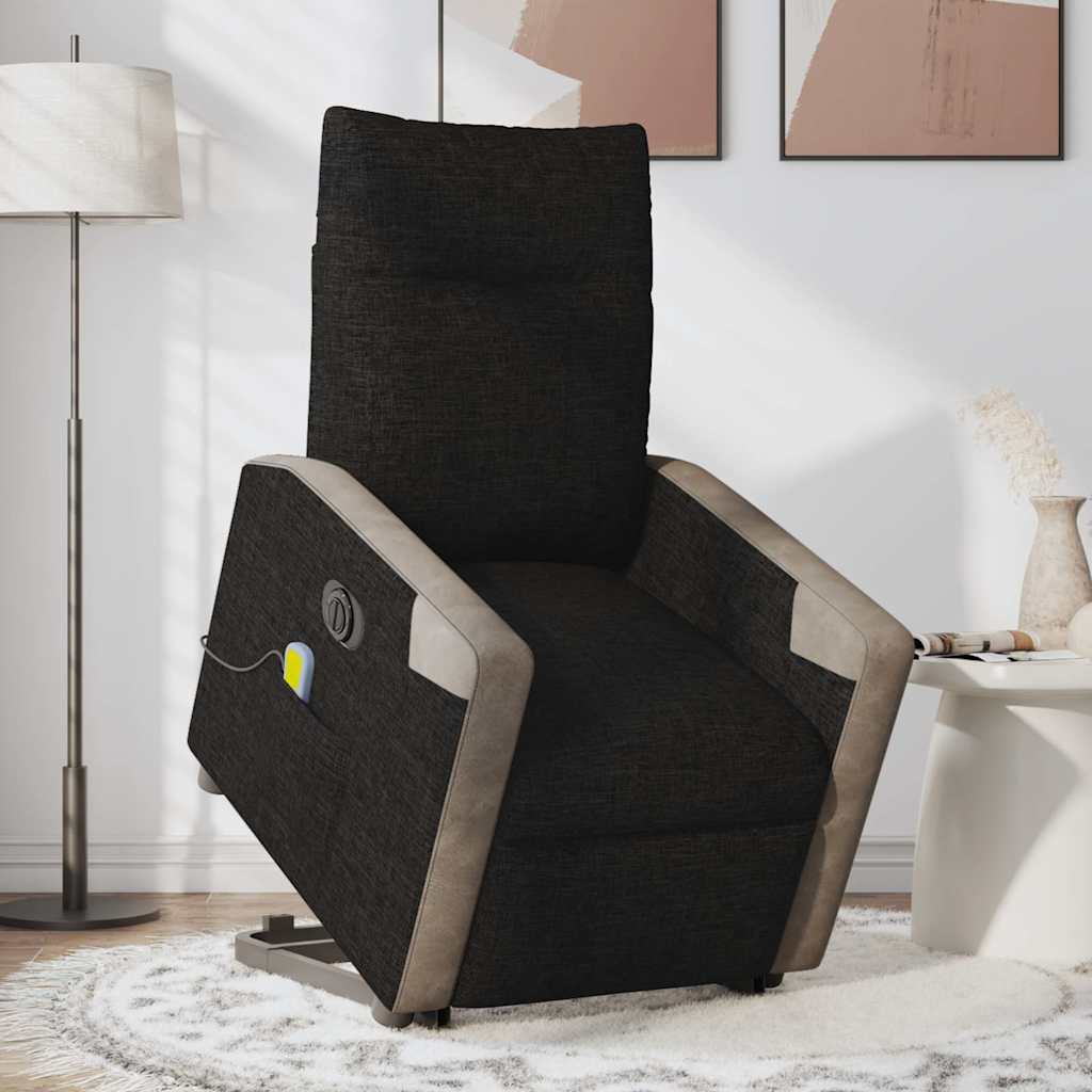 Fotoliu electric de masaj rabatabil cu ridicare, negru, textil GartenMobel Dekor